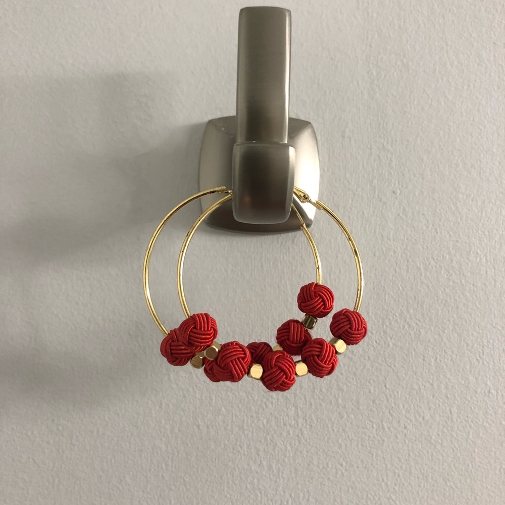 Red ball hoop earrings
